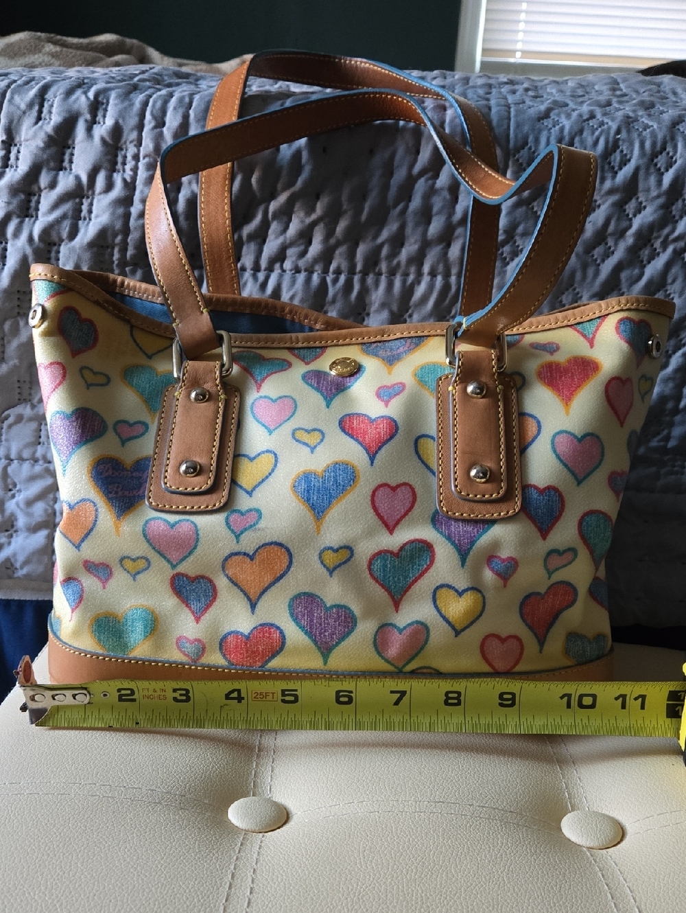 Dooney & Bourke Multicolor Heart Print Tote with Tan Trim